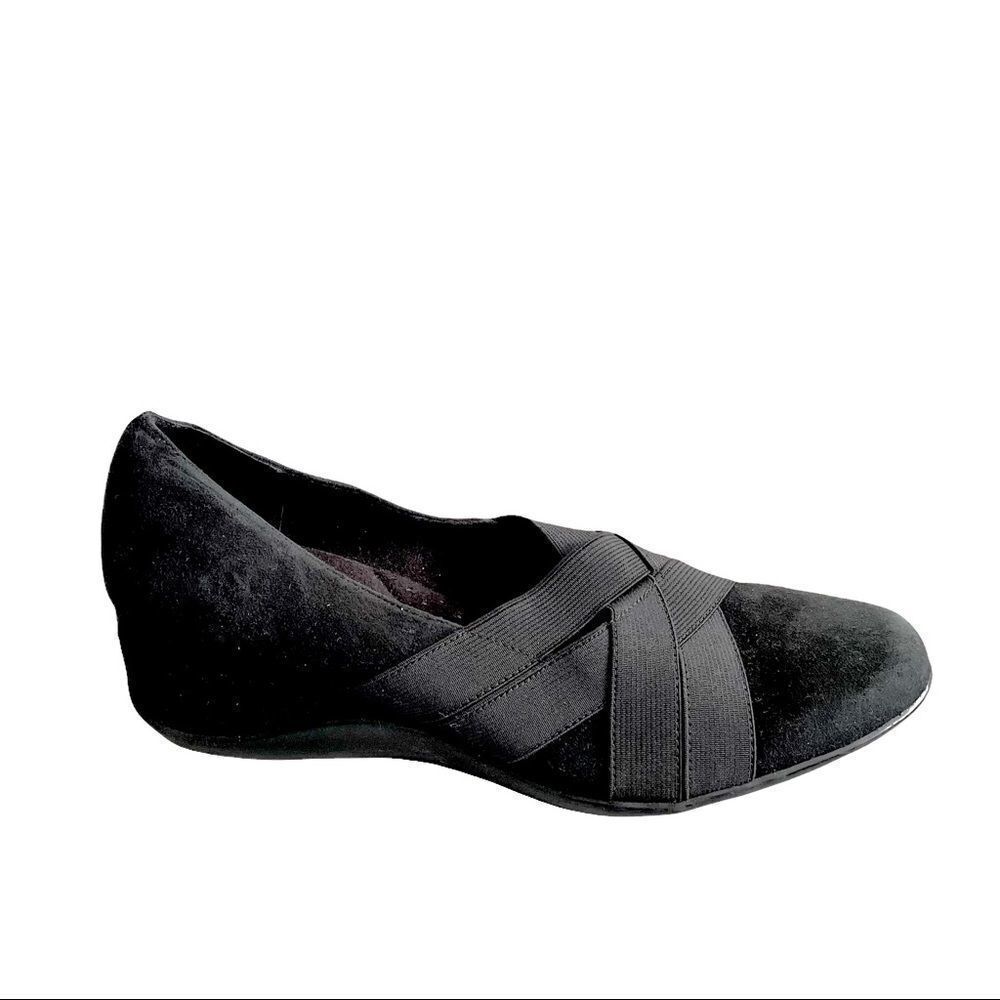 BROWNS Black Suede Slip On Wedge Shoes With Elastic 7.5